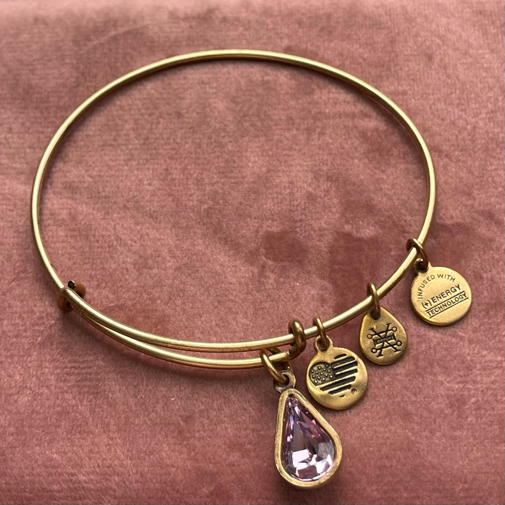 Alex and Ani Gold-Copper Tone Bangle with Purple Teardrop Charm - Picture 3 of 4